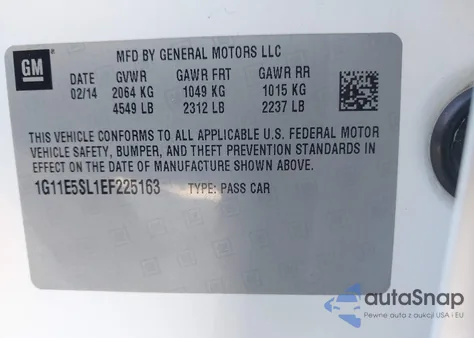 2014 Chevrolet Malibu 2Lt from USA, damaged, VIN 1G11E5SL1EF225163